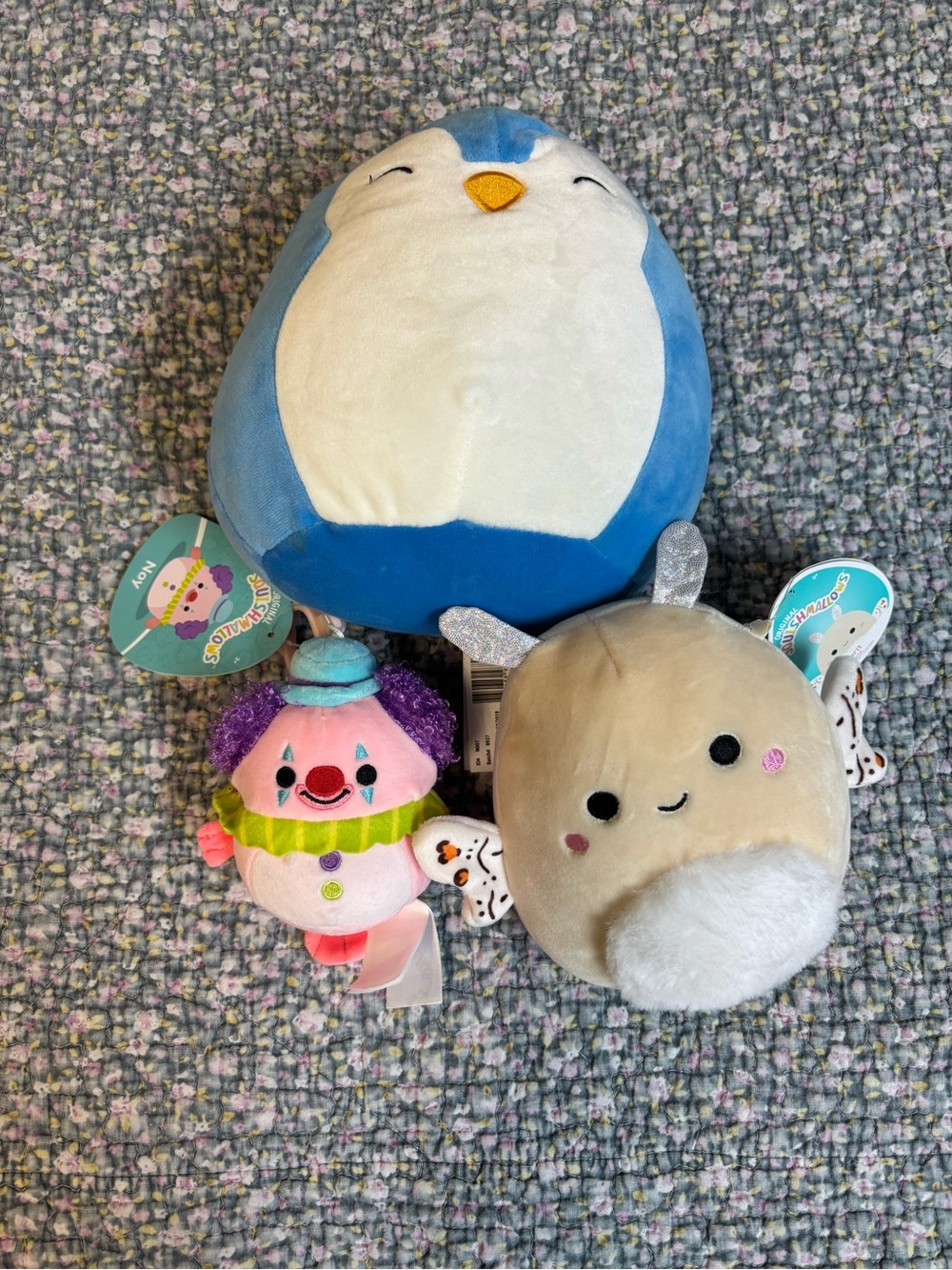 Squishy Plush Penguin, Clown & Bunny Set - Soft Blue, Pink, Beige